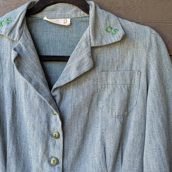 VTG 1940s Girl Scouts Uniform Dress Long Sleeves Button Front - Picture 2 of 9